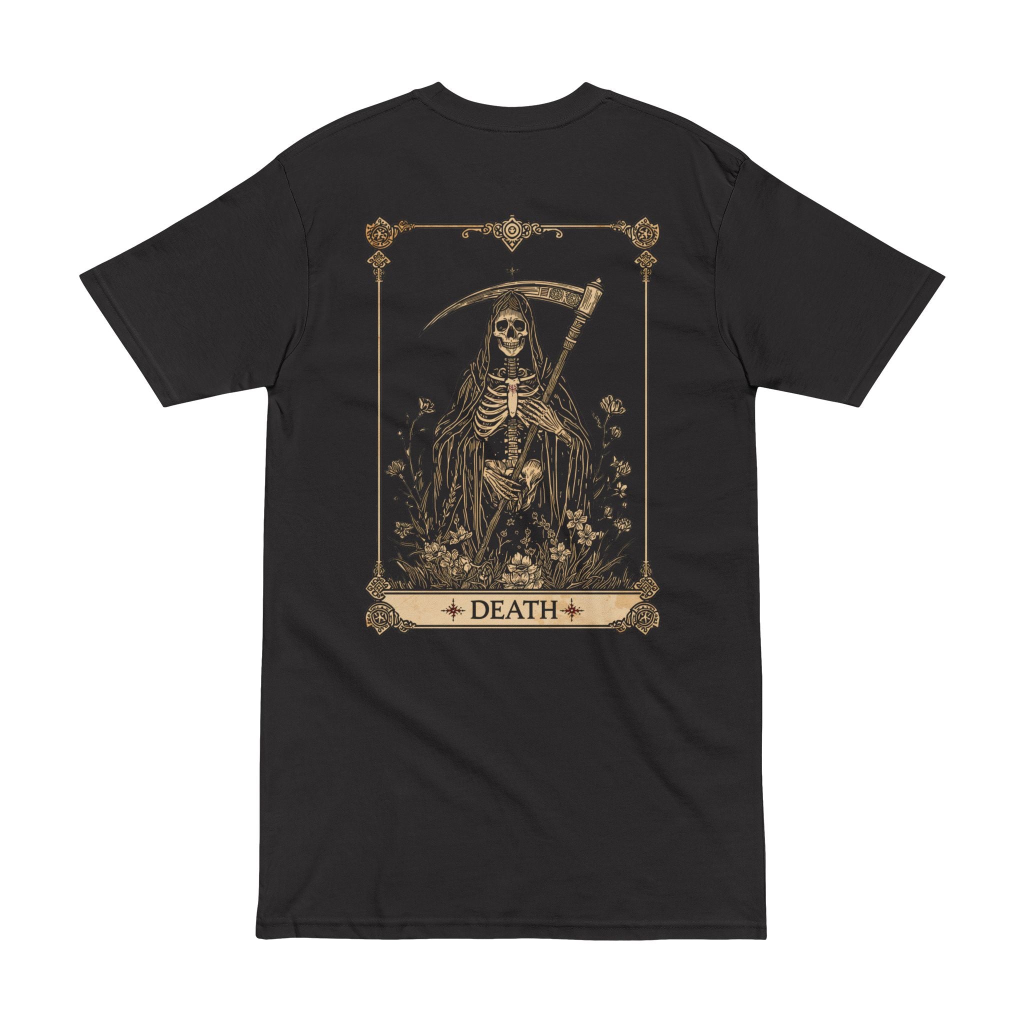 Death Tarot Skull T-Shirt — Gothic Skeleton Scythe Graphic Tee